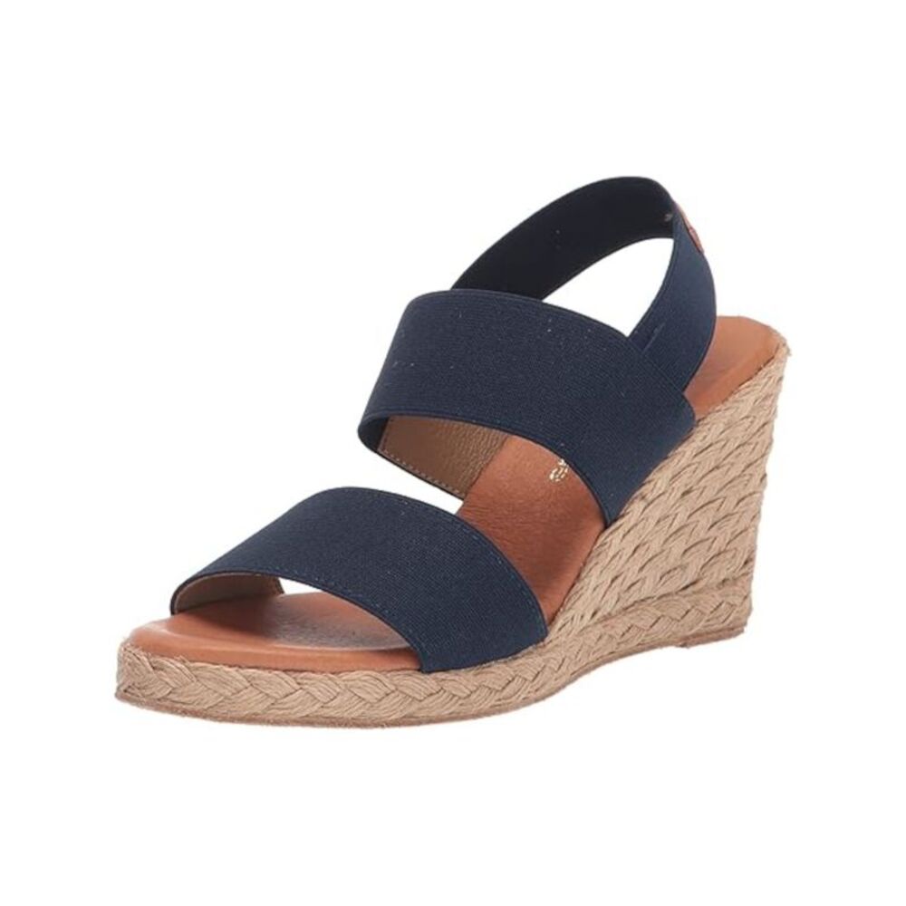 ANDRE ASSOUS Womens Navy Wedge Allison Toe Wedge Slip On Slingback Sandal 40